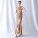 oreign Trade New Product Hand Beaded Velvet Bottom Sequin Dinner Party Annual Meeting Wedding Evening Dress_ecoleips.com