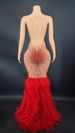 Women’s Clothing singer host model rhinestone sling backless feather stitching mopping party dress dress_ecoleips.com