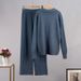 Cross-Border European And American Autumn Winter Sweater Suit Polo Collar Knitted Pullover + Wide-Leg Trousers Two-Piece_ecoleips.com
