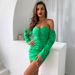 European And American Hot-Selling Ruched Backless New Style Hot Girl Solid Color Long Sleeve Dress Cardigan Set For_ecoleips.com