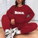 Women's Printed Two Piece Tracksuit, Long Sleeve Pullover Top And Drawstring Waist Pants, Casual Sportswear For Spring And Fall_ecoleips.com