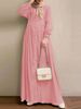 Muslim Women's Clothing Middle Eastern Retro Puff Sleeve Robe Spring And Autumn New Solid Color Fashion Elegant_ecoleips.com
