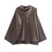 Elegant Asymmetrical Cape Knit Top – Women’s Long-Sleeve Scarf Neck Pullover, Loose Fit Boho Chic (Grey/Brown)_ecoleips.com