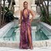 Women's Clothing Summer Fashion Sexy Slim V Neck Hot Girl Solid Color Halter Neck Slit Dress Style For Formal & Casual For Women_ecoleips.com