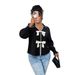 Women's Clothing Plus Size Clothes "Elegant Polo-Collar Short Jacket With Bow Detail – Classic Black Blazer For Women, Plus Size Friendly"_ecoleips.com