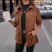 Corduroy Collar Jacket For Women – Slim-Fit Workwear Style Coat With Multiple Pockets (Dark Brown, S/M/L/Xl)_ecoleips.com