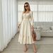 New Square Neck Long-sleeved Dress Women's Bubble Sleeve Lace-up Waist Thin Ruffle Edge Long Dress_ecoleips.com