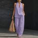 Plus Size Women's Halter Neck V-Neck Two-Piece Set Cotton Linen Blend Office Casual Outfit_ecoleips.com