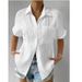 Women's Clothing Women's Short Sleeve Cardigan Shirt Patchwork Pockets Solid Color Elegant Casual Lapel Raglan Sleeves_ecoleips.com