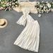 Women's Sexy Alluring Vacation Outfit Summer Style Irregular Halter Neck Suspender Top with Slit High Waisted Skirt Set_ecoleips.com