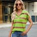 Women's Clothing Lapel Casual Striped Sweater Vest Waistcoat Sweater_ecoleips.com