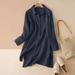 Women's Loose Cotton Shirt V-neck Long Sleeve Slit Hem Top Retro Fashion Oversized Shirt_ecoleips.com