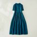 Cotton Short Sleeve Vintage Solid Color Dresses For Women 2026 New Summer Casual Long Holiday Dress Femme Robe Elegant Clothing_ecoleips.com