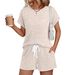 Women's Casual Ribbed Knit Shorts Set Breathable Loungewear Co-Ord Two-Piece Outfit Comfortable Summer T-Shirt And Shorts_ecoleips.com
