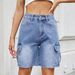 Women's Denim Cargo Shorts - Straight Leg Mid-Length Shorts With Functional Side Pockets_ecoleips.com