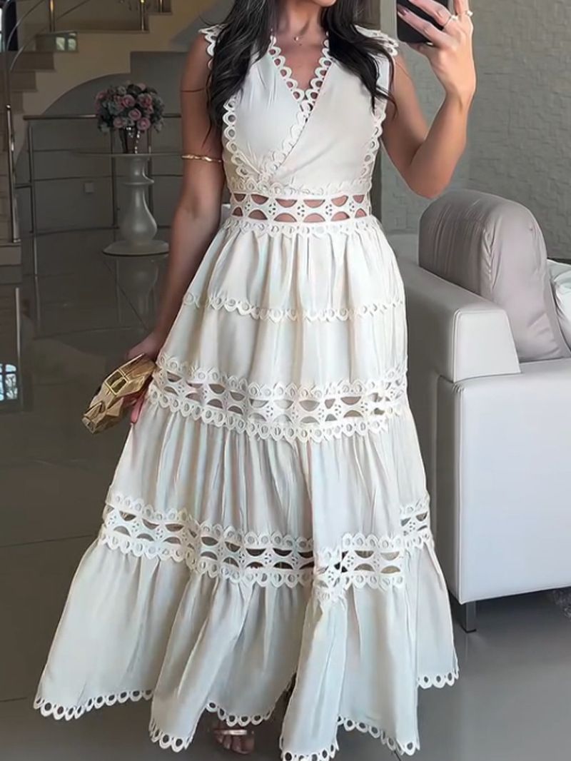 Women's Clothing Retro Sleeveless Dress Lace Hollow Design Niche Fairy Dress_ecoleips.com