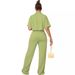 Women's Clothing Solid Color Short Sleeved Shirt Collar Top Long Casual Wide Leg Pants Suit_ecoleips.com