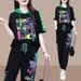Women's Clothing Summer European Style Sports Casual Set Loose Hooded Printed Top And Pants_ecoleips.com