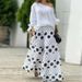 Autumn Elegant Fashion Print Women's Suit Two-piece Casual One-Neck Off-Shoulder Long-Sleeve Solid Color Top Loose Culottes Suit_ecoleips.com