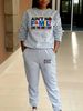 Women's Clothing Fleece Lined Two Piece Set American Style Crew Neck Printed Sweatshirt Casual Sweatshirt Suit_ecoleips.com