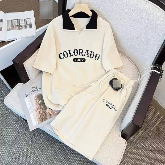 Women's Clothing Women's Waffle Polo Sportswear Set Summer Casual Short Sleeve & Shorts Outfit_ecoleips.com