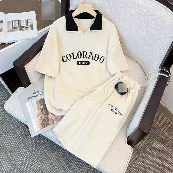 Women's Clothing Women's Waffle Polo Sportswear Set Summer Casual Short Sleeve & Shorts Outfit_ecoleips.com