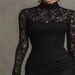 Summer Fashion European-USA Style Evening Dress Women Half High Neck Elegant Party Black Elastic Lace Hollowed-Out Fishtail Dress_ecoleips.com
