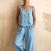 Women's Cotton Linen Two Piece Set Sleeveless Vest And Wide Leg Pants New 2026 Cross Border Available in Europe And America_ecoleips.com