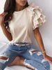 Women Summer Ruffles Short Sleeve Loose T Shirt Chic Elegant Solid O Neck Tops Casual Simple All Match Tee Streetwear Blouse_ecoleips.com