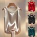 Women's Pearl Embellished Satin Camisole Top, Round Neck Elegant Blouse For Spring Summer Premium Satin-Feel Fabric_ecoleips.com