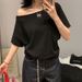 1pcs Summer Women Basic Model Solid Color T-Shirt Lady Short-Sleeved Skew Collar T-Shirt Female Street Style Sexy Slim Fit Tee_ecoleips.com