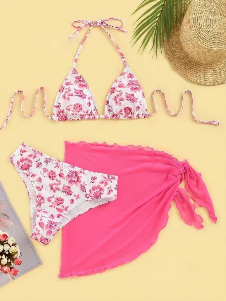 Women's Clothing Floral Lace Up Bikini Swimsuit Provides Comfort And Style For Various Aquatic Activities Women's Two Piece Set Three Piece_ecoleips.com