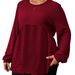 2025 Autumn/Winter New European And American Style Pleated Round Neck Solid Color Waffle Casual Fashion Long Sleeve Top_ecoleips.com