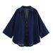 2025 Spring New European And American Style Fashionable Wide-Sleeve Turn-Down Collar Denim Shirt Casual Wide-Leg_ecoleips.com