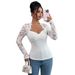 Spring New Arrival Women's Lace Trimmed Knitted T-Shirt Long Sleeved Slim Fit European American Style Cross Border Amazon_ecoleips.com