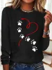 Y2k Fashion Long Sleeve T Shirt Heart Dog Paw Print T-shirt Cute Crew Neck Top For Spring Fall Women's Clothing_ecoleips.com