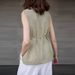 Pure Linen Women's Vest mid Length round Neck Yarn Dyed Camisole High End Old Money Style Summer Tie Waist Loose Sleeveless Top_ecoleips.com