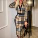 Women's Clothing Women's Plaid V-Neck Long Sleeve Dress Sexy Hip Wrapped Fashion For Formal & Casual For Women_ecoleips.com