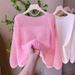K New Arrival Soft And Sweet Laced Knit Top Women's One Shoulder Long Sleeve Lightweight Wrap Shrug. No Necklaces Or Other Accessories_ecoleips.com