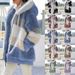 Women's Clothing autumn and winter warm plush patchwork zipper pocket hooded loose coat _ecoleips.com