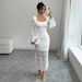 Women's Clothing New Lace Trumpet Sleeve Slim Slit Dress_ecoleips.com