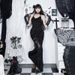 CF25039 Gothic Dark Flocked Halter Neck Slim Fit Long Dress Studded Slit Fishtail Spaghetti Strap New Summer Women's Clothing_ecoleips.com