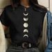 Women's Summer Tops, Colorful Moon Print Short-sleeve Women's T-shirts_ecoleips.com