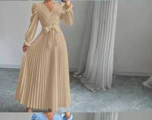 Women's Clothing Women's Elegant Light Luxury Pleated Dress Style Solid Color Cross Neck Full Swing For Formal & Casual For Women_ecoleips.com