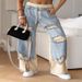 2027 Spring Summer Fashion Hip-Hop Jeans Women Cotton Elastic Waist Lace-Up Broken Hole Straight Type Denim Pants XS-5XL_ecoleips.com