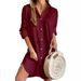 Solid Color Button Front Shirt Dress Casual Long Sleeve Lapel Dress For Spring & Fall Women's Clothing_ecoleips.com