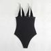 "Sexy Contrast Panel One-Piece Swimsuit – Slimming V-Neck Monokini With Tummy Control For Women"_ecoleips.com