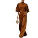 European And American Cross-border Women's Clothing Independent Site Vacation Blended Short Top High-waisted_ecoleips.com