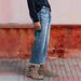 European American Women's Loose Straight-leg Cropped Jeans With Frayed Edges Holes, Cross-border Supply For ,_ecoleips.com