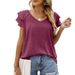 T-shirt Women 2025 V-neck Double Lotus Leaf Short Sleeve Solid Color Tshirts Women's Cheap Clothing China Sale BYT2208_ecoleips.com